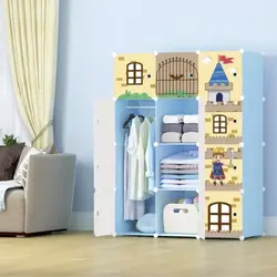 Dulap Modular pentru Copii din Polipropilenă, Model Castel, 6 Compartimente + 2 Zone Umerașe, Albastru, 111 x 37 x 147 cm