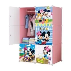 Dulap Modular pentru Copii, Polipropilenă Rezistentă, 4 Compartimente + 1 Zonă Umerașe, Roz, 75 x 47 x 147 cm