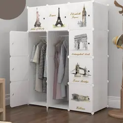 Dulap Modular de Depozitare din Polipropilenă, Imprimeu Paris, 6 Compartimente + 2 Zone Umerașe, 111 x 37 x 147 cm