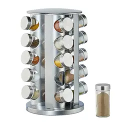 Set 20 recipiente pentru condimente cu suport rotativ din inox