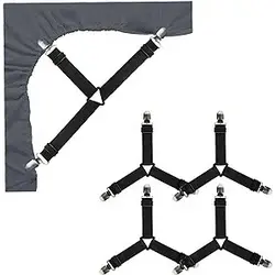 Set 4 clipuri de fixare pentru cearceaf reglabil, cu prindere elastică
