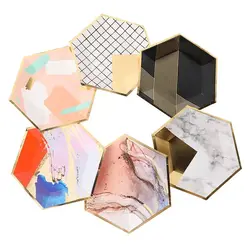 Set 10 Farfurii Aniversare Hexagonale Design Elegant, 18 x 18 cm