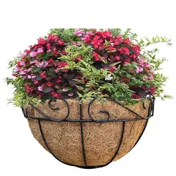 Suport flori ghiveci de perete metalic cu inserție din fibră de cocos, 26 x 14 x 13 cm