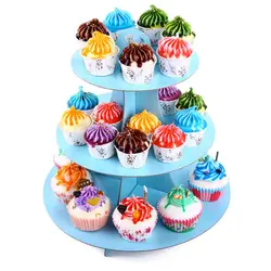 Suport pentru cupcake pentru prăjituri, 3 niveluri, rotund, din carton, modele colorate
