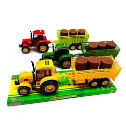 Tractor Agricol de Jucărie cu Remorcă Tip Platformă și Set de Butoaie, Vehicul de Transport Fermă