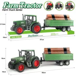 Tractor de Jucărie cu Remorcă Forestieră și Set de Bușteni, Utilaj de Transport Lemne, 28 cm