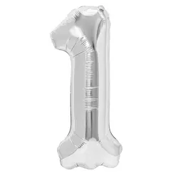 Balon din Folie de Aluminiu, Cifra 1, Culoare Argintiu Metalizat, 68 x 53 cm