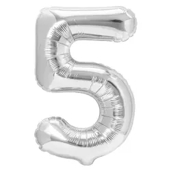 Balon din Folie de Aluminiu, Cifra 5, Culoare Argintiu Metalizat, 68 x 53 cm