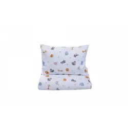 Set Complet Lenjerie 5 Piese pentru Pătuț Stivuibil – Bumbac 100%, Model Animăluțe Safari