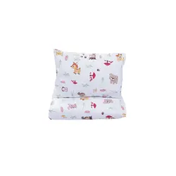 Set Complet Lenjerie 5 Piese pentru Pătuț Stivuibil – Bumbac 100%, Model Animăluțe și Ciuperci