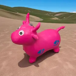 Vacuță Gonflabilă de Sărit pentru Copii, din Cauciuc Rezistent, cu Sunete și Lumini - Roz