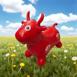 Vacuță Gonflabilă de Sărit pentru Copii, din Cauciuc Rezistent, cu Sunete și Lumini - Roșu