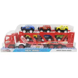 Set Transportor Auto „Mega Hauler” – Tir Platformă cu etaj și 6 mașinuțe de cursă incluse