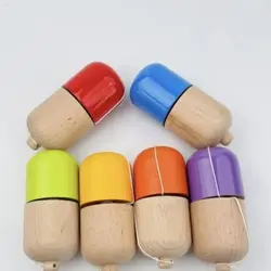 Jucărie de Îndemânare din Lemn "The Pill", Kendama în Formă de Pastilă, Diverse Culori