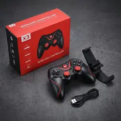Gamepad Wireless Bluetooth X3, Controller Reîncărcabil Multi-Platformă, Joystick Analogic, Suport Telefon Inclus, Negru/Roșu