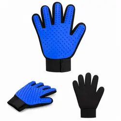 Mănușă Grooming Animale din Silicon, Model Perie Masaj, Mărime Universală, Albastru/Negru