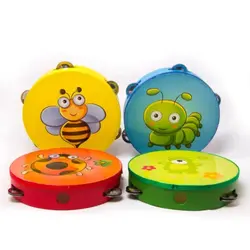 Tamburină Muzicală din Lemn pentru Copii, Instrument de Percuție cu Imprimeuri Vesele Animăluțe, Jucărie Educativă Eichhorn pentru Stimularea Simțului Ritmic