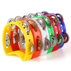 Tamburină Muzicală din Plastic în Formă de Semilună, Instrument de Percuție de Mână pentru Copii cu Mâner Ergonomic și Zurgălăi Metalici