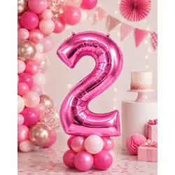 Balon din folie de aluminiu, Cifra 2, Roz metalizat, înălțime 81 cm (32 inch)
