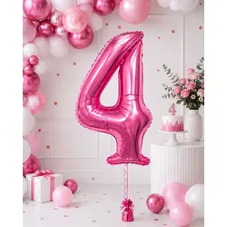 Balon din folie de aluminiu, Cifra 4, Roz metalizat, înălțime 81 cm (32 inch)