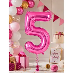 Balon din folie de aluminiu, Cifra 5, Roz metalizat, înălțime 81 cm (32 inch)