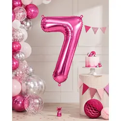 Balon din folie de aluminiu, Cifra 7, Roz metalizat, înălțime 81 cm (32 inch)