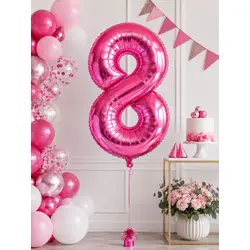 Balon din folie de aluminiu, Cifra 8, Roz metalizat, înălțime 81 cm (32 inch)