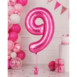 Balon din folie de aluminiu, Cifra 9, Roz metalizat, înălțime 81 cm (32 inch)
