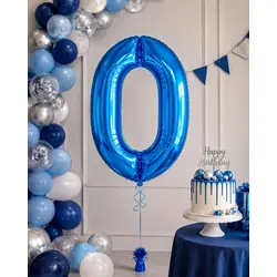 Balon din folie de aluminiu, Cifra 0, Albastru, înălțime 81 cm (32 inch)