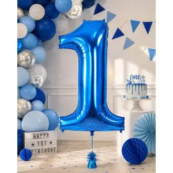 Balon din folie de aluminiu, Cifra 1, Albastru, înălțime 81 cm (32 inch)