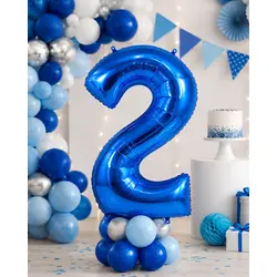 Balon din folie de aluminiu, Cifra 2, Albastru, înălțime 81 cm (32 inch)