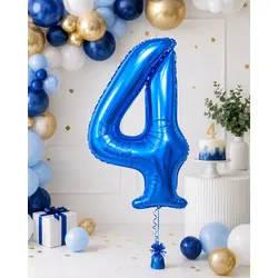 Balon din folie de aluminiu, Cifra 4, Albastru, înălțime 81 cm (32 inch)