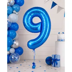 Balon din folie de aluminiu, Cifra 9, Albastru, înălțime 81 cm (32 inch)