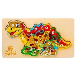 Puzzle Clasic din Lemn pentru Copii, Model Dino 4 cu Cifre de la 1 la 10, Joc Educativ și Logico-Matematic