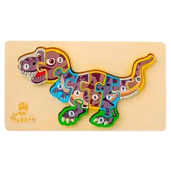 Puzzle Clasic din Lemn pentru Copii, Model Dino 3 cu Cifre de la 1 la 10, Joc Educativ și Logico-Matematic