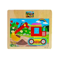 Puzzle Clasic din Lemn pentru Copii și Bebeluși, Model Excavator și Utilaje de Șantier, Joc Educativ de Potrivire