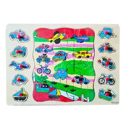 Puzzle din Lemn Mixt pentru Copii, Model Transport, Joc Educativ Clasic și Încastru cu Pioneze