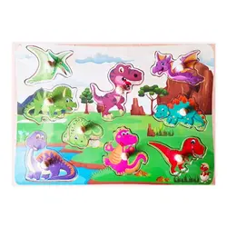 Puzzle din Lemn Încastru cu Pioneze, Model Prieteni Dinozauri Preistorici, Joc Educativ pentru Copii