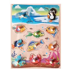 Puzzle din Lemn Încastru cu Pioneze, Model Sea World și Lumea Subacvatică, Joc Educativ pentru Copii