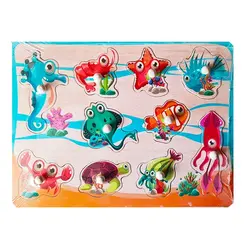 Puzzle din Lemn Încastru cu Pioneze, Model Sea Creatures și Creaturi Marine, Joc Educativ pentru Copii