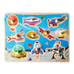Puzzle din Lemn Încastru cu Pioneze, Model Space Travel și Vehicule Spațiale, Joc Educativ pentru Copii