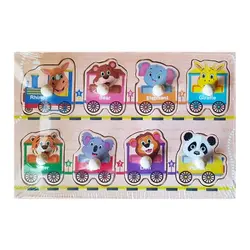 Puzzle din Lemn Încastru cu Pioneze, Model Trenulețul cu Animale și Vagoane Colorate, Joc Educativ pentru Copii