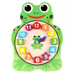 Ceas tip Puzzle din Lemn cu Forme Geometrice, Model Broscuță Veselă, Joc Educativ Montessori