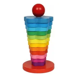 Turn Montessori din Lemn „Floarea Curcubeu”, Jucărie Educativă de Stivuire și Sortare