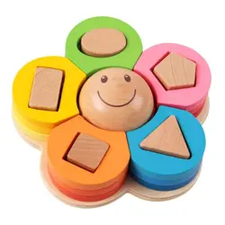 Joc Educativ Montessori din Lemn, Sortator Forme Geometrice Model Floral, 15 Piese Multicolore