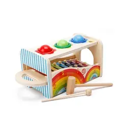 Jucărie Educativă din Lemn 2 în 1, Banc de Percuție cu Bile și Xilofon Muzical Integrat