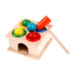 Joc Educativ din Lemn tip Montessori, Banc de Percuție cu Bile și Ciocănaș, Model Interactiv pentru Motricitate