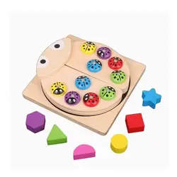 Jucărie Educativă din Lemn tip Montessori, Model Buburuza, cu Pescuit Magnetic și Forme Geometrice