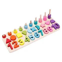 Joc Montessori Tip Puzzle din Lemn cu Cifre, Forme Geometrice și Inele pentru Numărat
