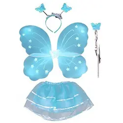 Costum Zână Fluturaș Albastru pentru Fetițe, Set Complet cu Aripi, Fustiță, Baghetă și Coroniță